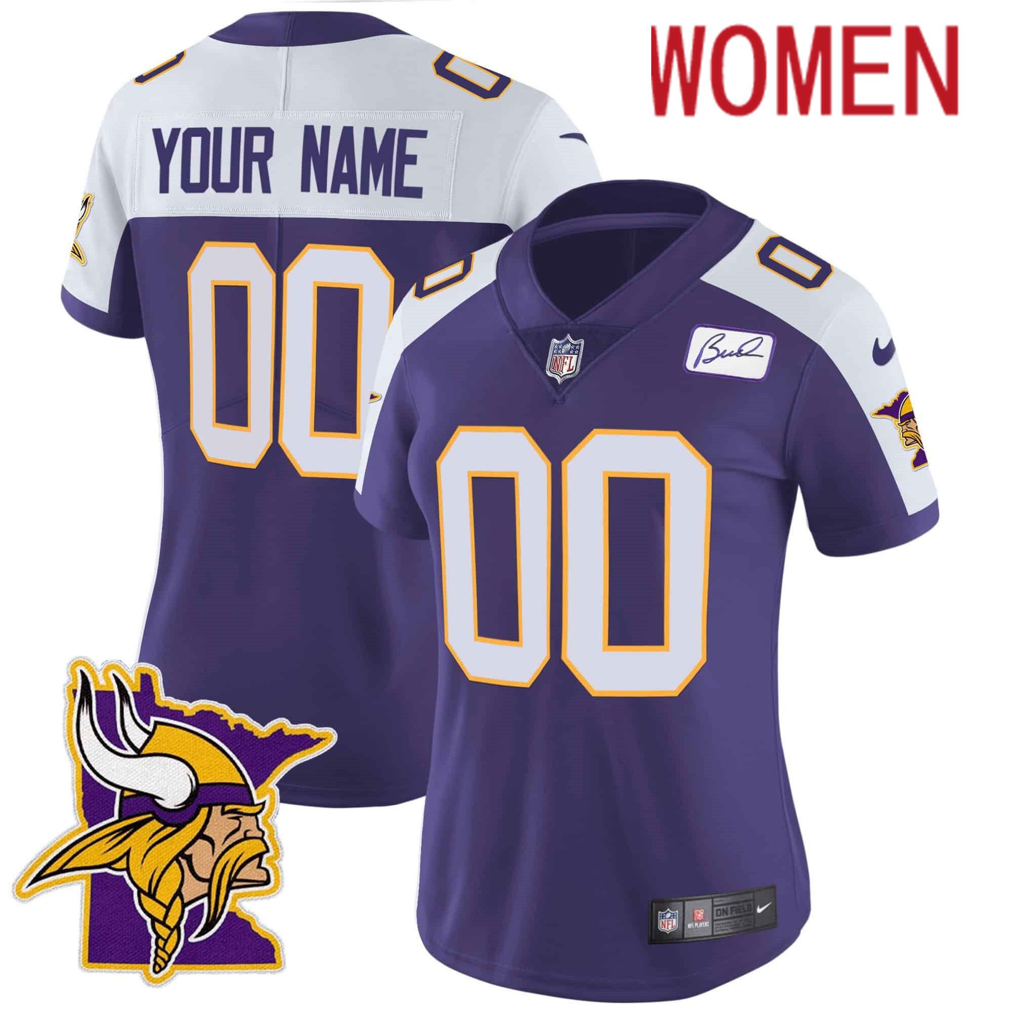 Women Minnesota Vikings Purple 2024 Nike Patch Classic Limited Custom NFL Jersey